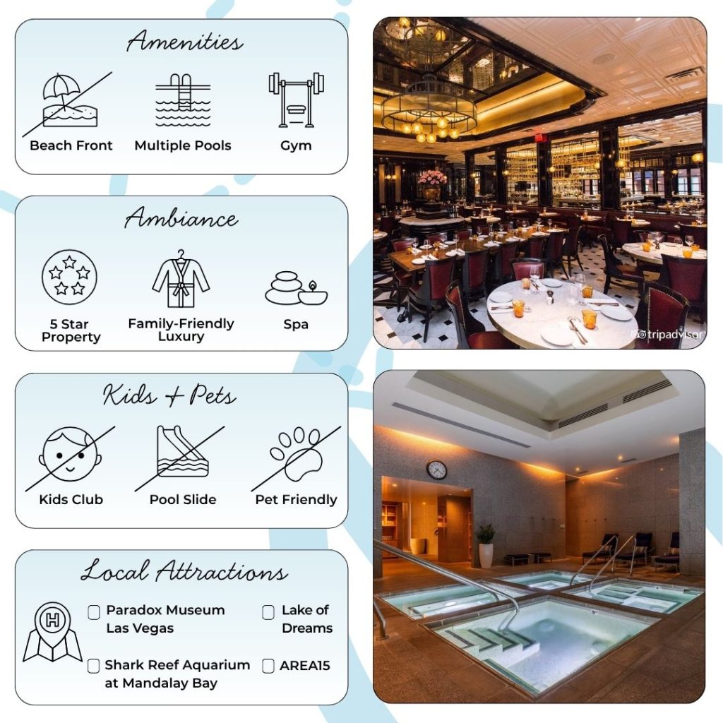 What truly sets Aria Sky Suites apart are its exclusive amenities. Guests enjoy a dedicated private Sky Suites lounge for check-in, daily refreshments, and a relaxing respite from the casino’s excitement. The Sky Pool, for Sky Suites guests only, provides a tranquil oasis with plush cabanas and pampering poolside service. Additional privileges include a daily breakfast credit, access to a world-class fitness center and full spa, and door-to-door luxury car transfers from Harry Reid International Airport. Personalized concierge service anticipates every need, whether arranging gourmet dining, spa appointments, or tickets to Vegas’s hottest shows.