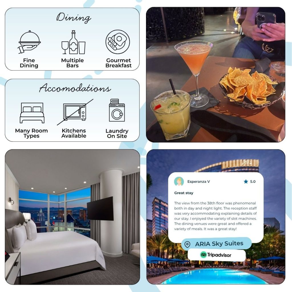 Guests consistently praise the hotel for its friendly, attentive staff, pristine cleanliness, and sleek design. The private elevator bank and dedicated check-in lounge are especially appreciated for providing an escape from the typical Strip crowd. While the stay is undeniably a splurge, many find the value justified given the exclusivity, personalized service, and luxurious amenities. A few note that busy events can create minor service delays, but most agree the Sky Suites’ experience rises above typical Las Vegas hotels.