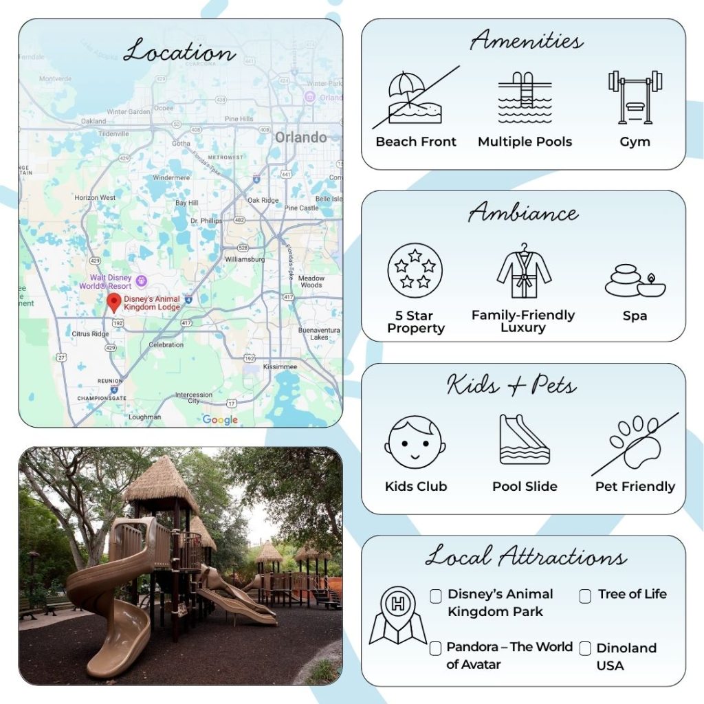 Every detail at Animal Kingdom Lodge tells a story. Guests are surrounded by hand-carved furnishings, intricate textiles, and curated African artifacts. Public spaces—including the vast lobby and nooks around fire pits—exude warmth and welcome. Special events and programs, including animal tracking, cultural presentations, and storytelling by cultural representatives, offer educational enrichment for all ages. The design is both grand and intimate, encouraging guests to explore quiet corners or join in as part of a “family” (ohana) for the duration of their stay.