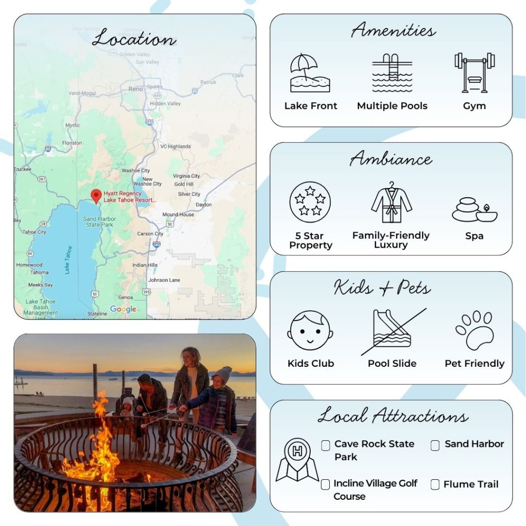 Hyatt Regency Lake Tahoe is celebrated for family-friendly features, including the popular Camp Hyatt for ages 5–12, a kids’ pool, and children’s activities such as crafts, scavenger hunts, and nature programs. The arcade and game room, plus lawn and beach games, keep fun accessible on both sunny and rainy days. Pet-friendly accommodations and attentive service make it easy for the whole family—including furry friends—to feel welcomed and cared for.