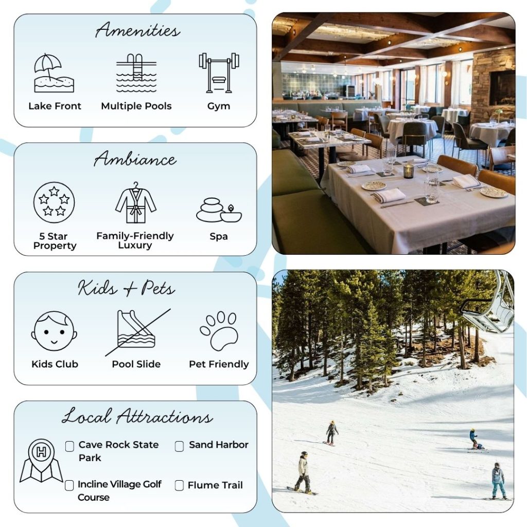 Dining is a highlight, with seven on-site options ranging from the lakefront Lone Eagle Grille to family-friendly Sierra Café and casual favorites like Cutthroat’s Saloon. Seasonal outdoor venues, a pool bar and grill, and the floating Pier 111 Bar enhance the resort’s vibrant culinary scene. Guests can savor Northern Italian cuisine, fireside steaks, or grab healthy snacks at the on-site general store. While food quality is generally well received, some guests note that prices are premium and reservations are recommended during peak times.