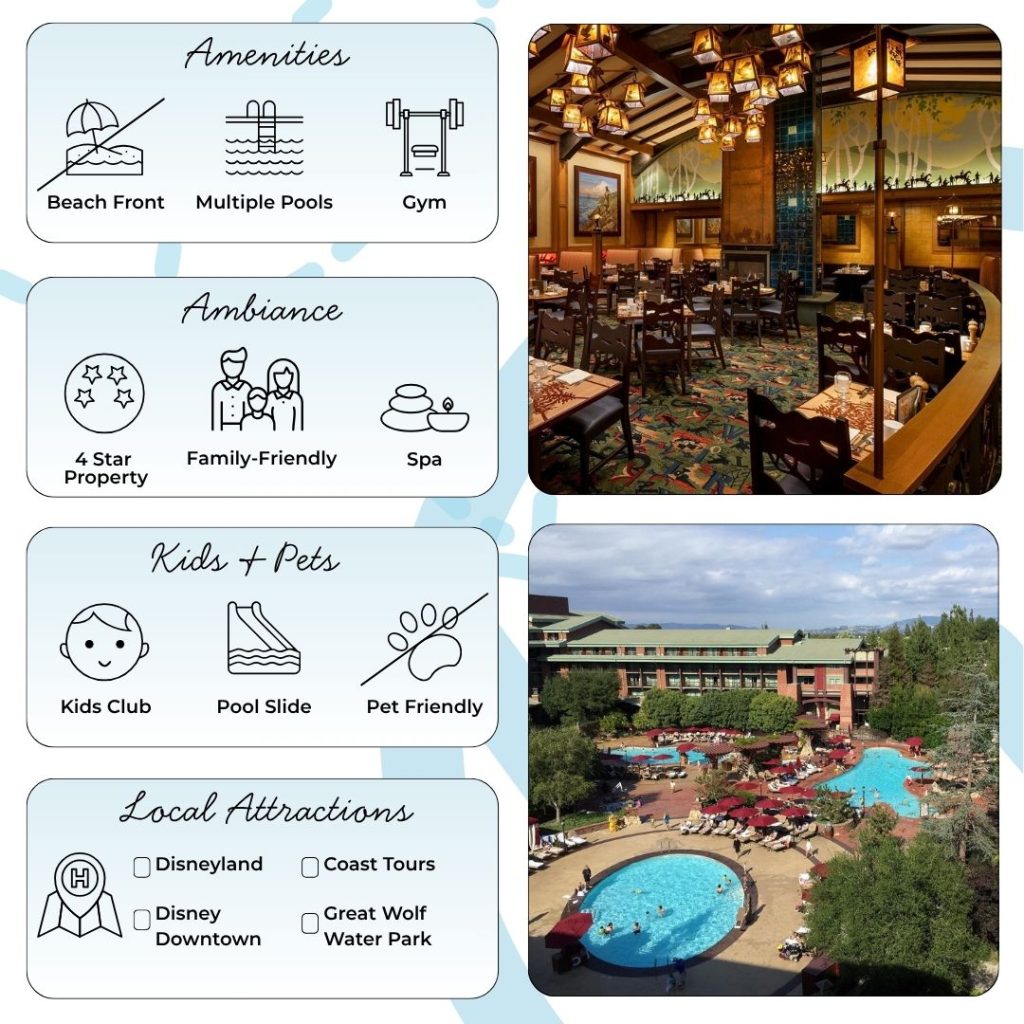 Multiple outdoor pools, including a children’s pool with a waterslide and splash zone, transform downtime into a highlight of your stay. Poolside cabanas are available for extra comfort and private relaxation, while attentive staff offer drinks and snacks for a resort-like feel. The lush, landscaped grounds invite peaceful strolls or garden relaxation after busy days in the parks. Activities such as movie nights, art classes, and fitness options add even more recreation for every age.